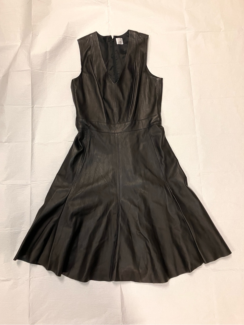 Iris & Ink Black Leather Sleeveless Fit & Flare Dress